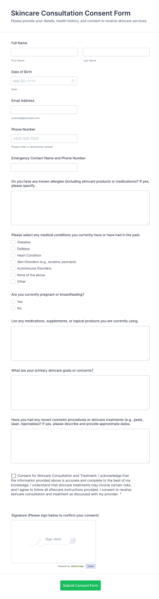 Skincare Consultation Consent Form Template