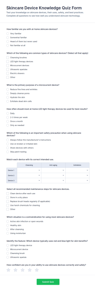 Skincare Device Knowledge Quiz Form Template