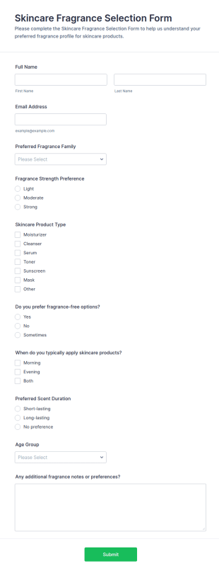 Skincare Fragrance Selection Form Template