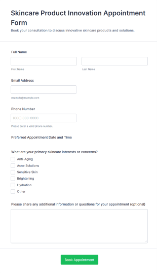 Skincare Product Innovation Appointment Form Template