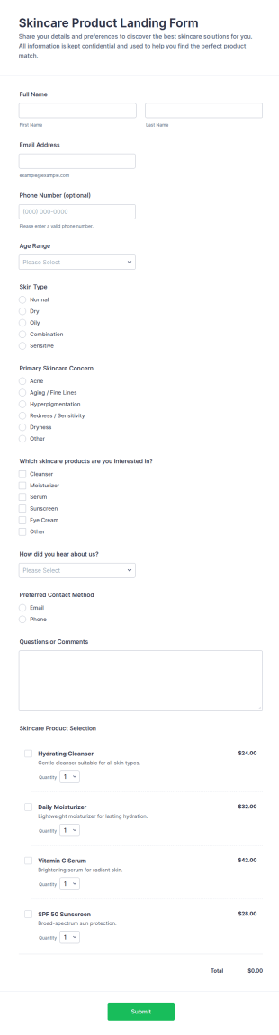 Skincare Product Landing Form Template