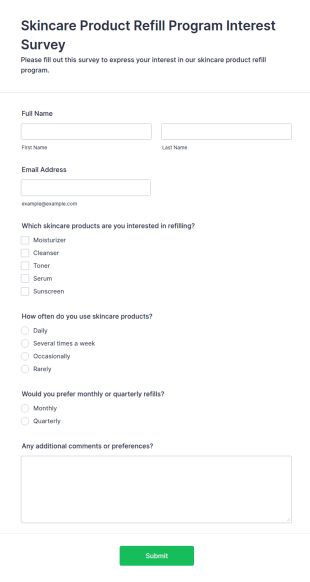 Skincare Product Refill Program Interest Survey Form Template