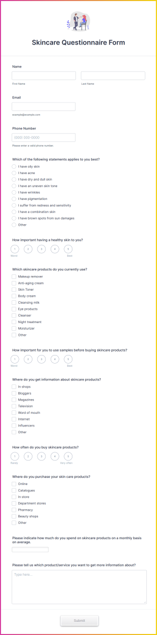 Skincare Questionnaire Form Template