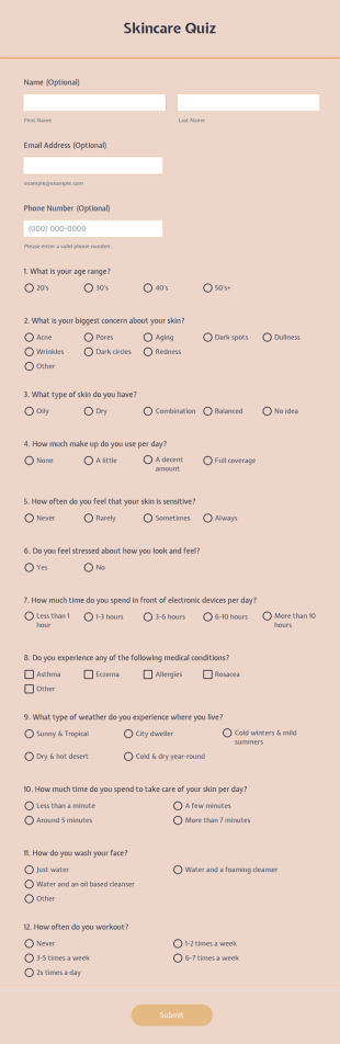 Skincare Quiz Form Template