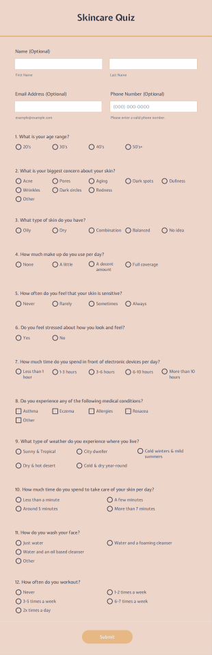 Skincare Quiz Form Template