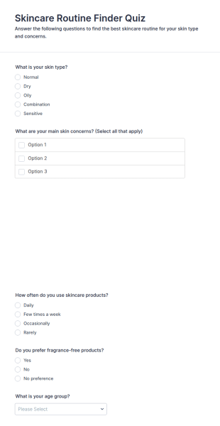 Skincare Routine Finder Quiz Form Template