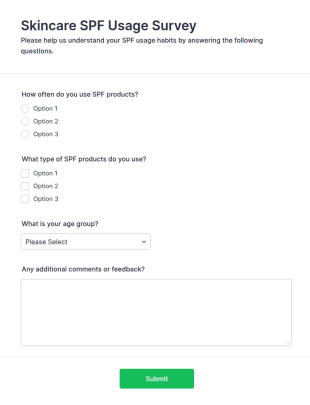 Skincare SPF Usage Survey Form Template