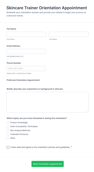Skincare Trainer Orientation Appointment Form Template