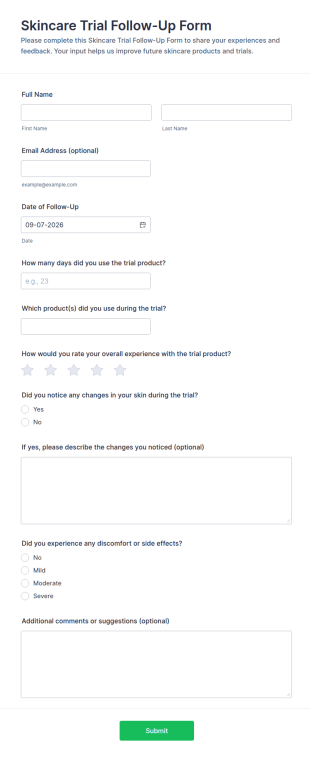 Skincare Trial Follow Up Form Template