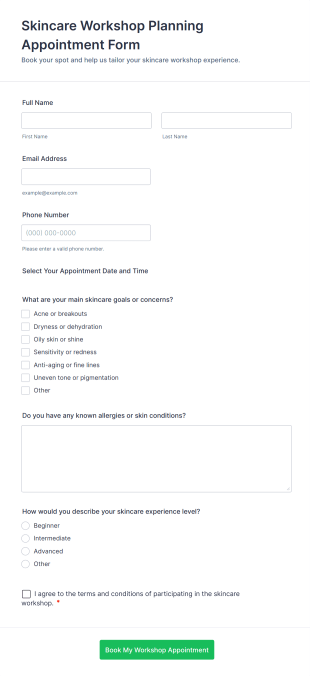 Skincare Workshop Planning Appointment Form Template