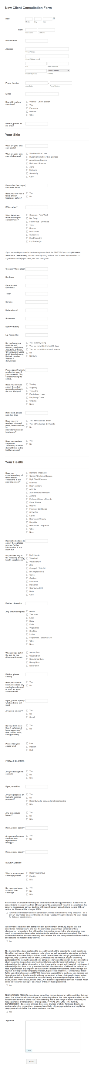 Sknlogic Skin Consultation Form Template