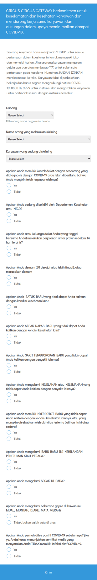 Skrining Harian Covid 19