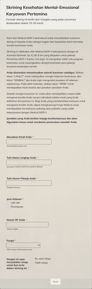 Skrining Kesehatan Mental Emosional Karyawan Pertamina