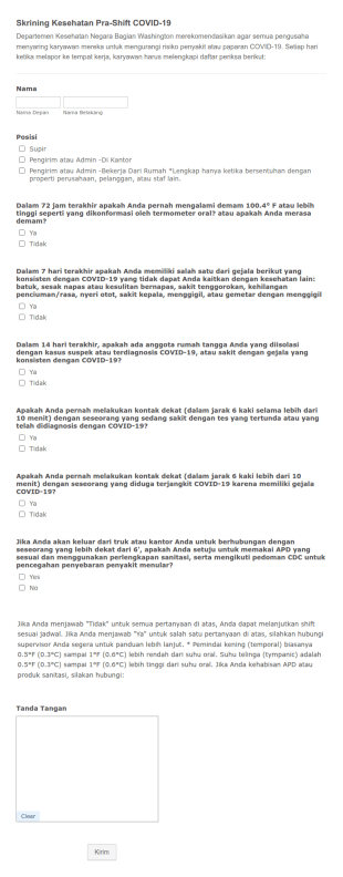 Skrining Kesehatan Pra Shift COVID 19 HANYA TEMPLAT