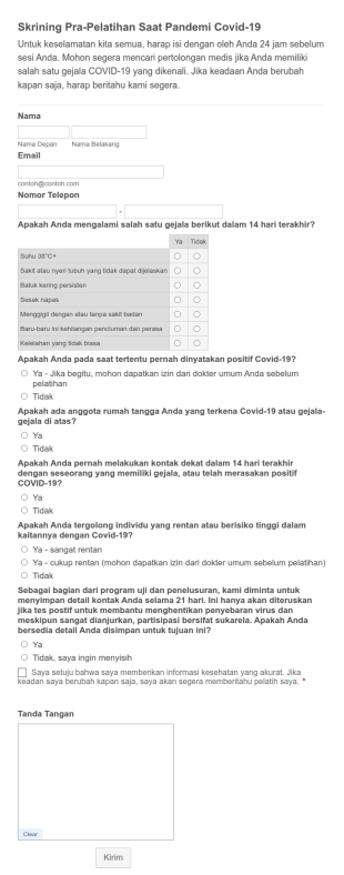 Skrining Pra Pelatihan Saat Pandemi Covid 19