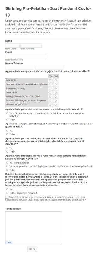 Skrining Pra Pelatihan Saat Pandemi Covid 19