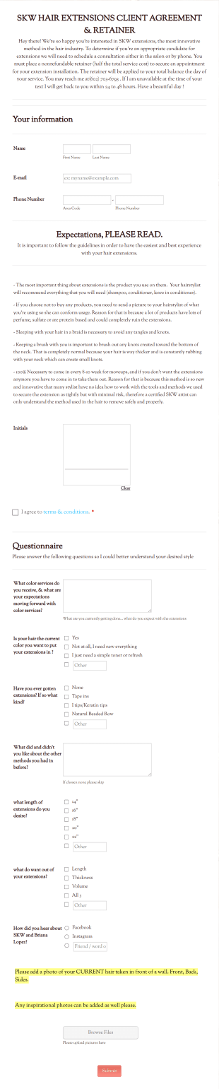 SKW Client Agreement Form Template