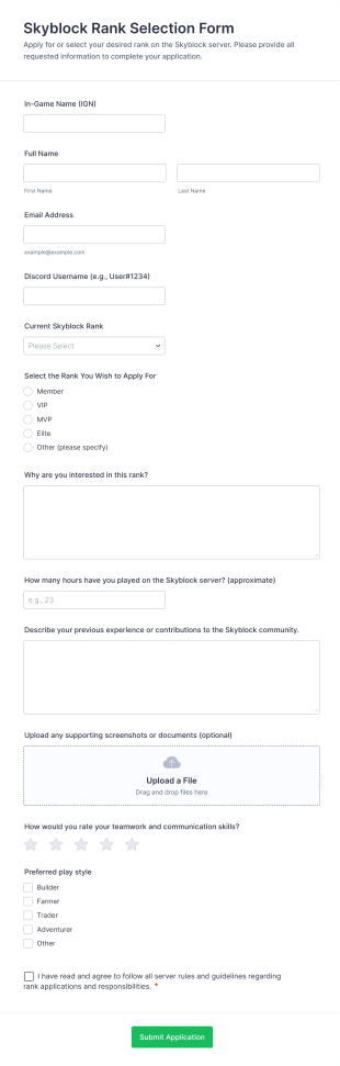 Skyblock Rank Selection Form Form Template