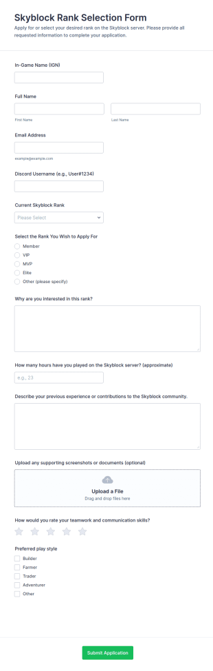 Skyblock Rank Selection Form Template