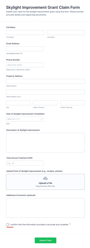 Skylight Improvement Grant Claim Form Template