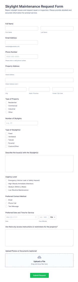 Skylight Maintenance Request Form Template