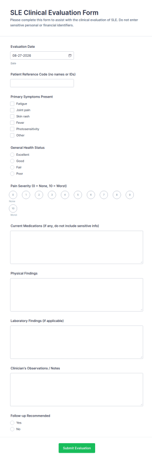 SLE Clinical Evaluation Form Template