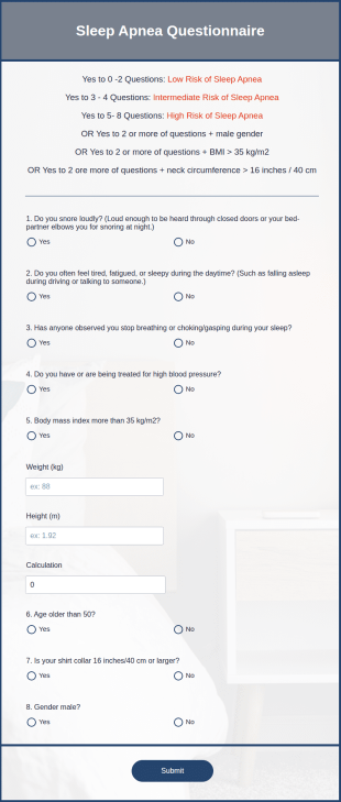 Sleep Apnea Questionnaire Form Template
