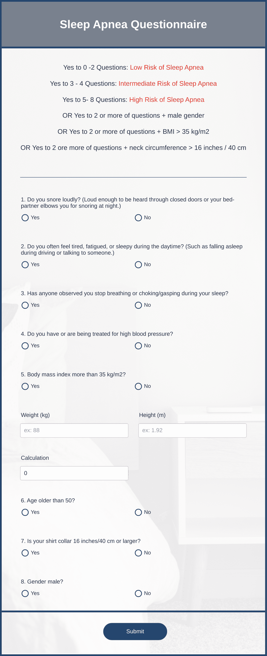 Sleep Apnea Questionnaire Form Template | Jotform