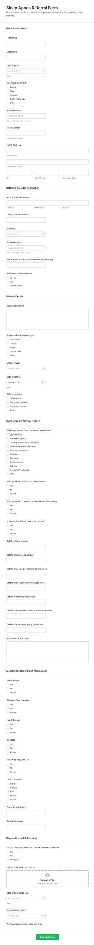 Sleep Apnea Referral Form Template