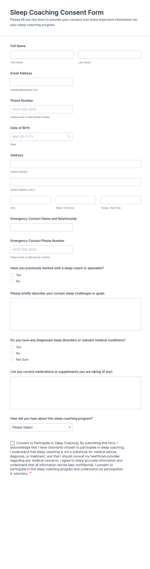 Sleep Coaching Consent Form Template