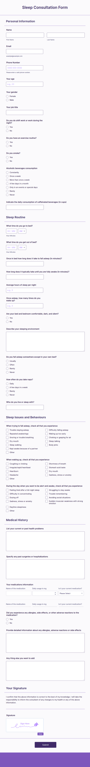 Sleep Consultation Form Template