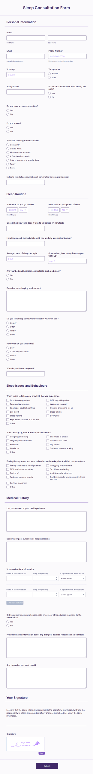 Sleep Consultation Form Template