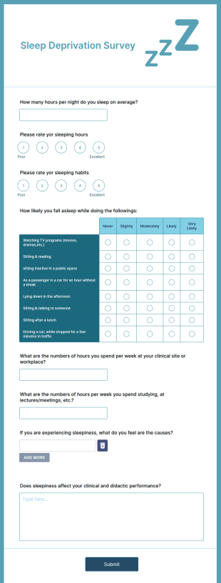 Sleep Deprivation Survey Form Template