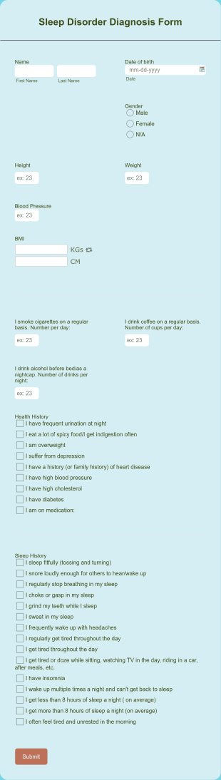 Sleep Disorder Diagnosis Form Template