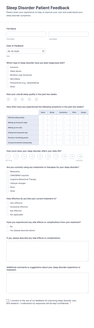 Sleep Disorder Patient Feedback Form Template