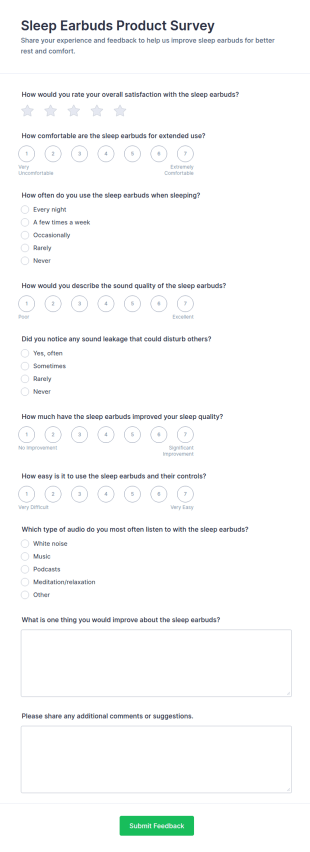 Sleep Earbuds Product Survey Form Template