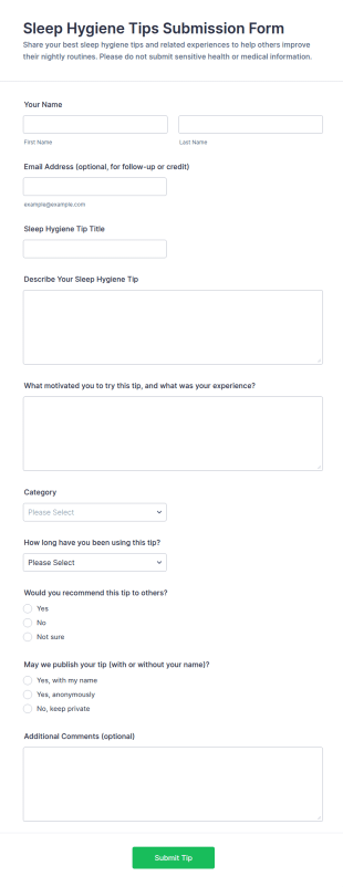 Sleep Hygiene Tips Submission Form Template