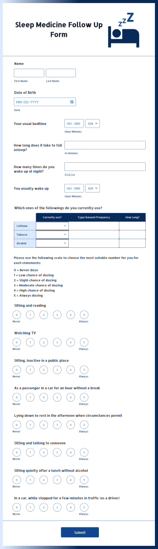 Sleep Medicine Follow Up Form Template