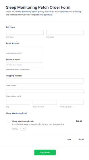 Sleep Monitoring Patch Order Form Template