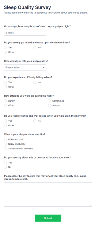 Sleep Quality Survey Form Template