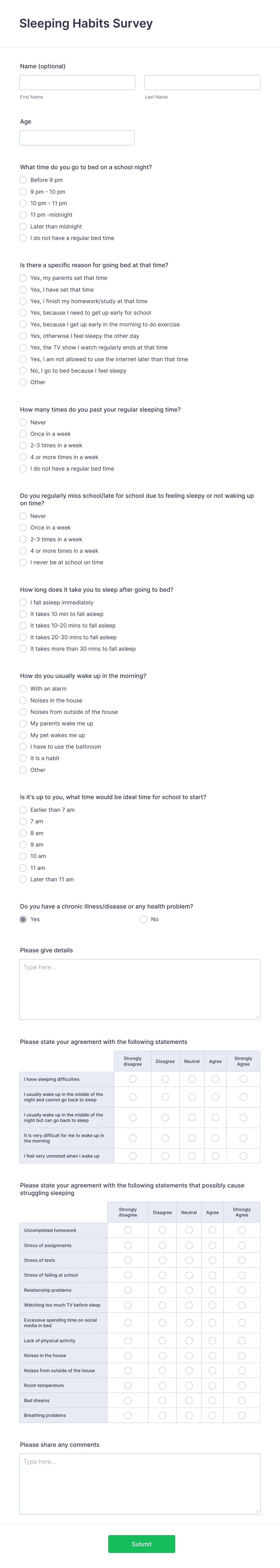 Sleeping Habits Survey Form Template | Jotform