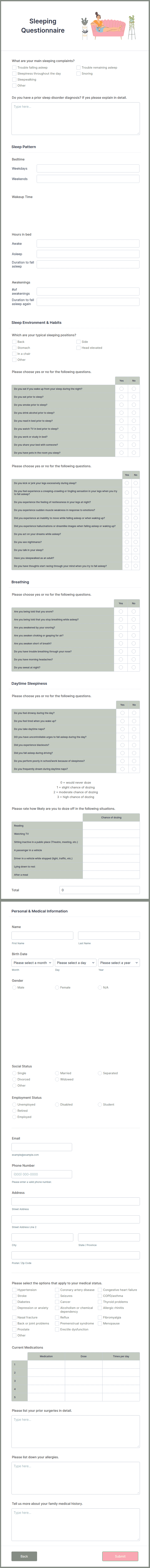 Sated Questionnaire.pdf Sleeping Questionnaire Form Template | Jotform
