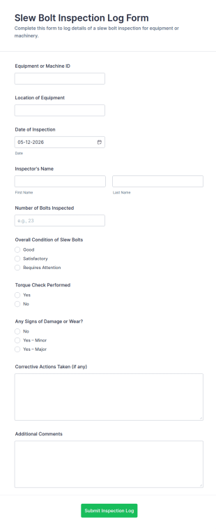 Slew Bolt Inspection Log Form Template