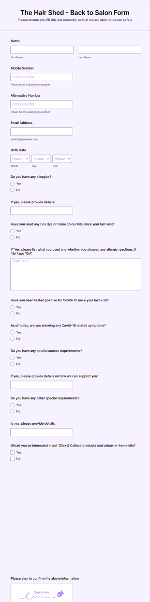Slick's Back To Salon Form Template