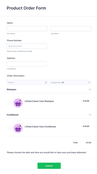 Hair Product Order Form Template