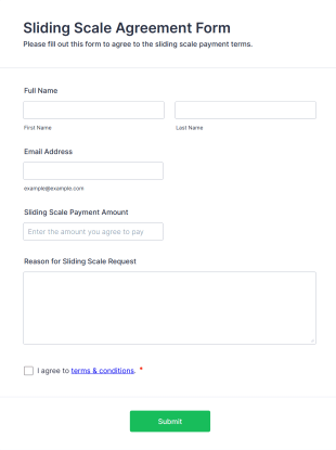Sliding Scale Agreement Form Template