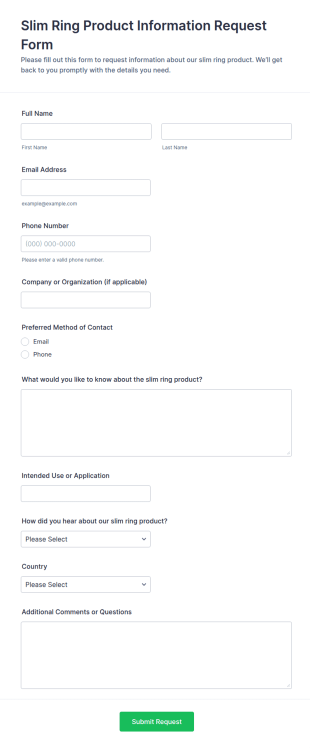 Slim Ring Product Information Request Form Template