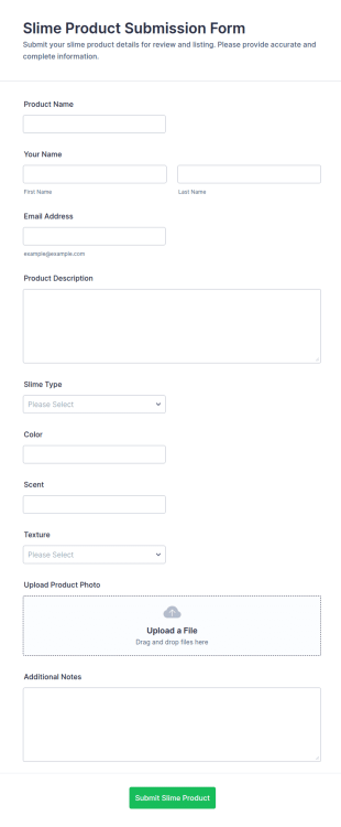 Slime Product Submission Form Template
