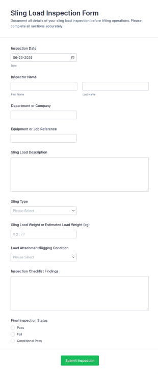 Sling Load Inspection Form Template