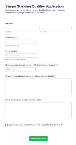 Slinger Standing Qualifier Application Form Template